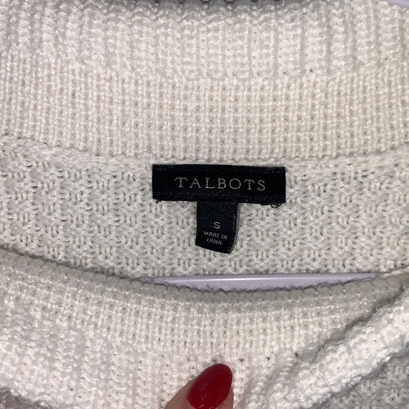 TALBOTS Pullover Sweater Boat Neck Cowl Button Side Hem Ivory size small - Picture 8 of 11